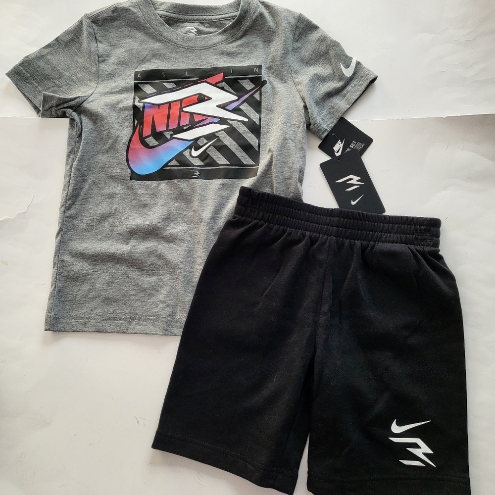 Nike boys 2pc shorts set athletic outfit black Gray Size 6